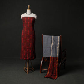 Pochampally Ikat Weave 3pc Cotton Unstitched Dress Material Suit Set 02