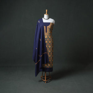Kashmiri Aari Hand Embroidered Pure Merino Wool Unstitched Dress Material: Kurta, Bottom with Dupatta 26