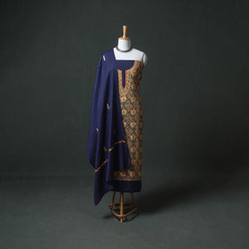 Kashmiri Aari Hand Embroidered Pure Merino Wool Unstitched Dress Material: Kurta, Bottom with Dupatta 26