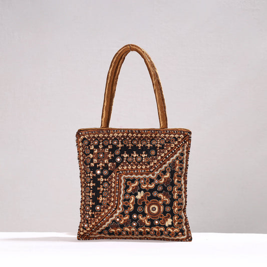 Kutch Abstract Hand Embroidery Mashru Silk Hand Bag