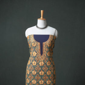Kashmiri Aari Hand Embroidered Pure Merino Wool Unstitched Dress Material: Kurta, Bottom with Dupatta 26