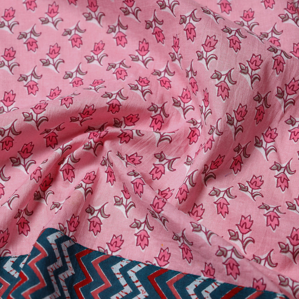 Pink - Block Printed Cotton Blouse Piece 38