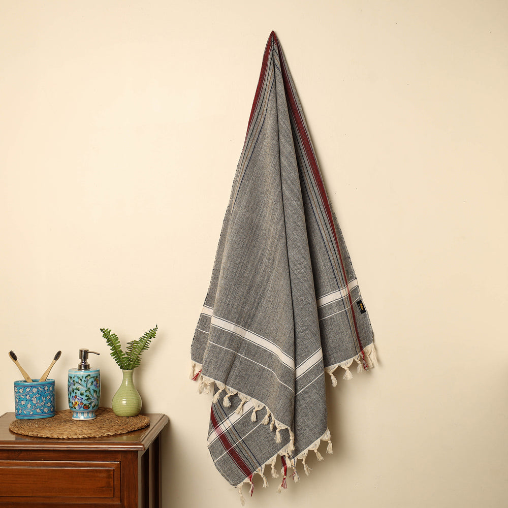 Grey - Handloom Fine Cotton Plain Bath Towel 117