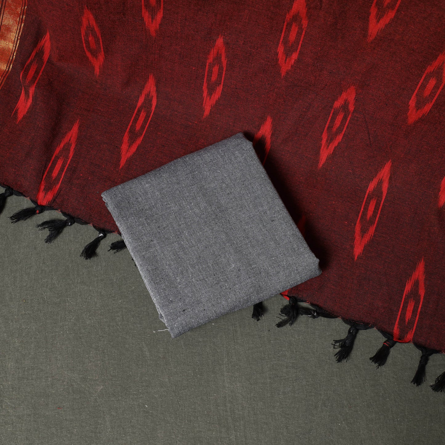 Pochampally Ikat Weave 3pc Cotton Unstitched Dress Material Suit Set 02