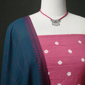 Bandhani Cotton Unstitched Dress Material: Kurta & Dupatta with Jewellery 01
