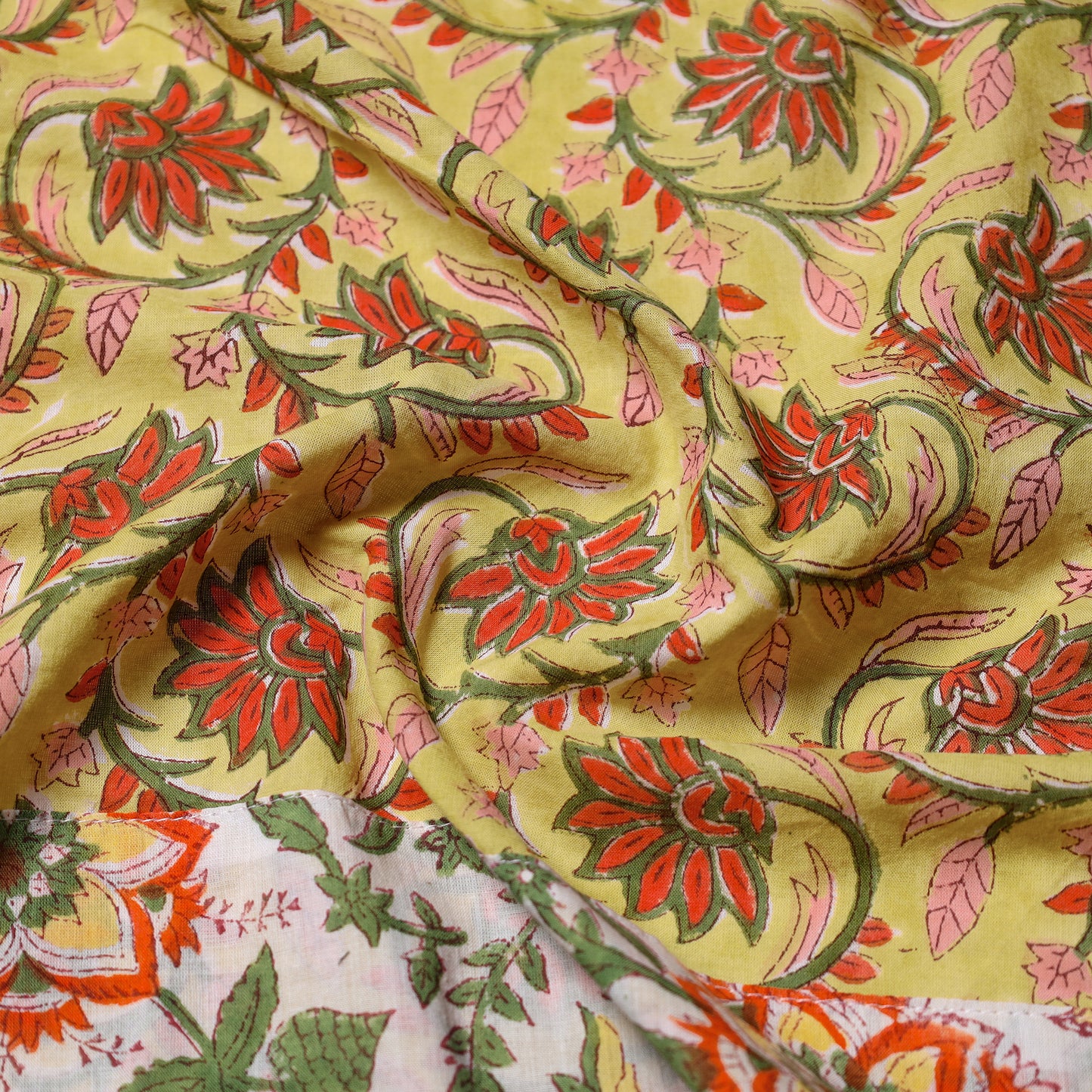 Yellow - Block Printed Cotton Blouse Piece 36