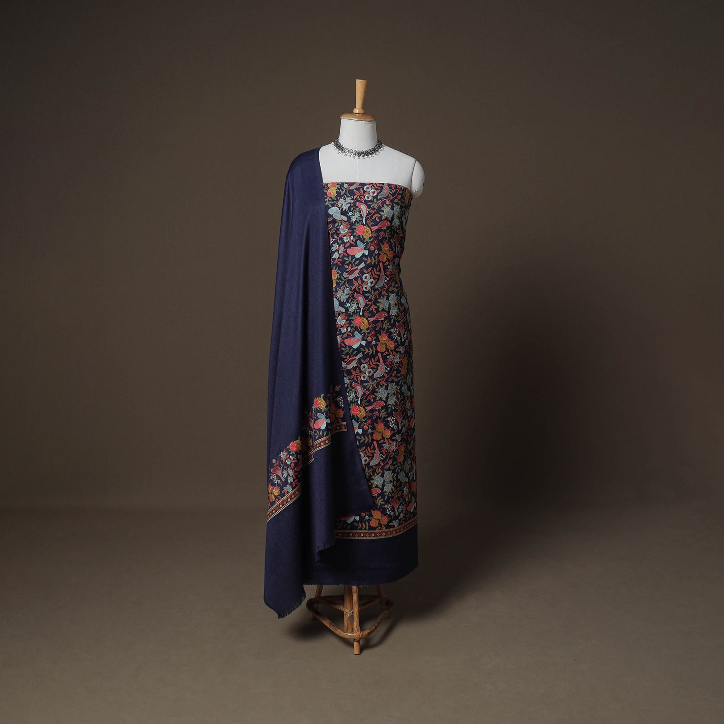 Woolen Heavy Embroidered Unstitched Dress Material: Kurta, Bottom & Dupatta 28