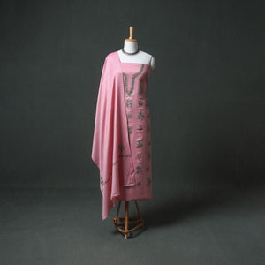 Kashmiri Sozni Hand Embroidered Pure Merino Wool Unstitched Dress Material: Kurta, Bottom with Dupatta 27