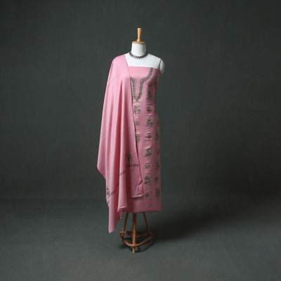 Kashmiri Sozni Hand Embroidered Pure Merino Wool Unstitched Dress Material: Kurta, Bottom with Dupatta 27