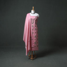 Kashmiri Sozni Hand Embroidered Pure Merino Wool Unstitched Dress Material: Kurta, Bottom with Dupatta 27
