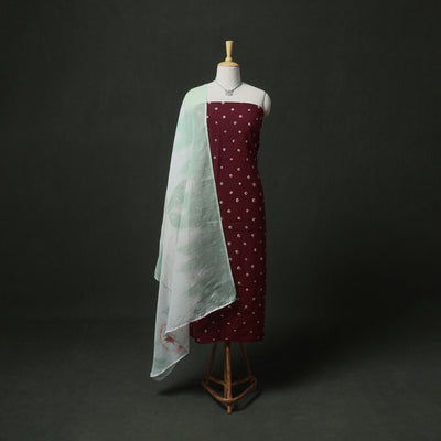 Bandhani Cotton Unstitched Dress Material: Kurta & Dupatta with Jewellery 02