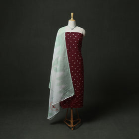 Bandhani Cotton Unstitched Dress Material: Kurta & Dupatta with Jewellery 02