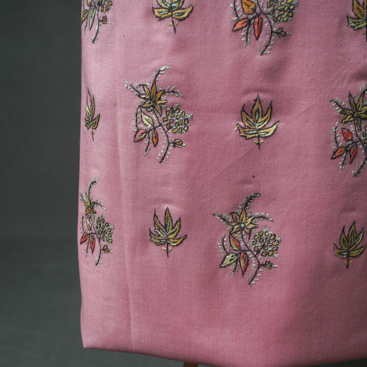 Kashmiri Sozni Hand Embroidered Pure Merino Wool Unstitched Dress Material: Kurta, Bottom with Dupatta 27