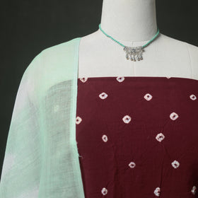 Bandhani Cotton Unstitched Dress Material: Kurta & Dupatta with Jewellery 02
