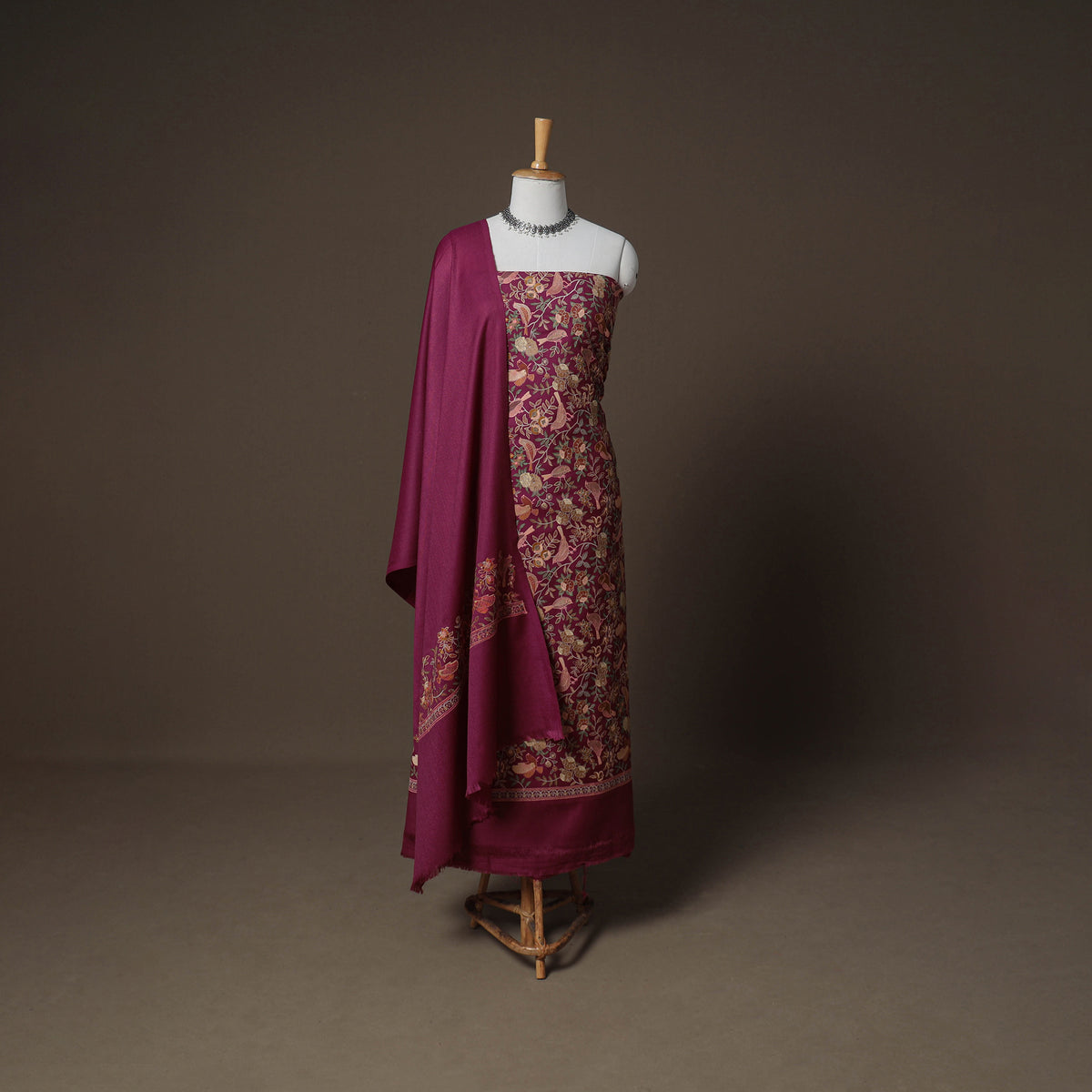 Woolen Heavy Embroidered Unstitched Dress Material: Kurta, Bottom & Dupatta 29