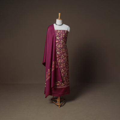 Woolen Heavy Embroidered Unstitched Dress Material: Kurta, Bottom & Dupatta 29