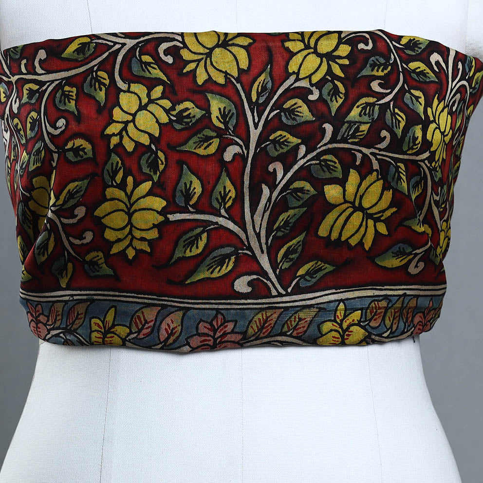 Red - Handpainted Chanderi Silk Kalamkari Blouse Piece 23