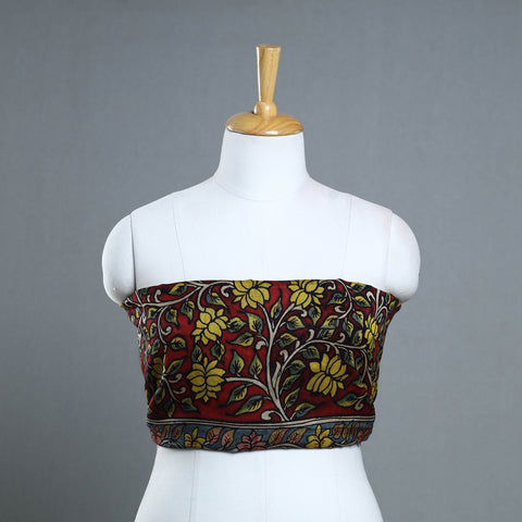 Red - Handpainted Chanderi Silk Kalamkari Blouse Piece 23