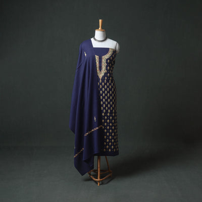 Kashmiri Aari Hand Embroidered Pure Merino Wool Unstitched Dress Material: Kurta, Bottom with Dupatta 28