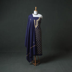 Kashmiri Aari Hand Embroidered Pure Merino Wool Unstitched Dress Material: Kurta, Bottom with Dupatta 28