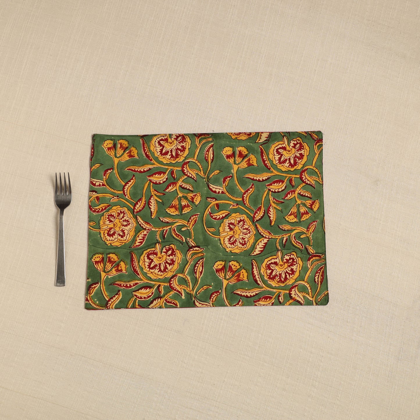 Green - Floral Print Cotton Reversible Table Mat 20