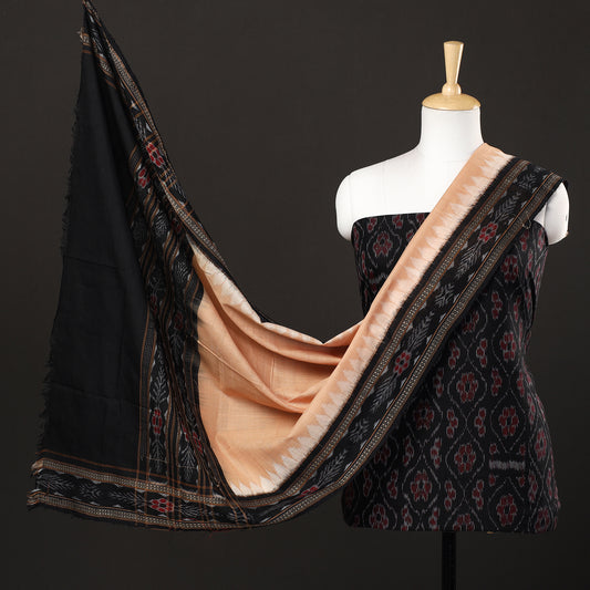 Black - 3pc Sambalpuri Ikat Handloom Cotton Suit Material Set