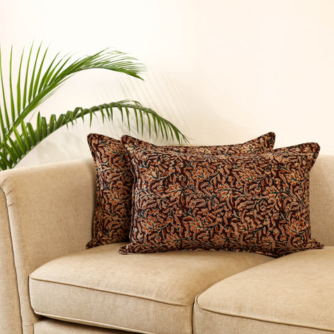  Set of 2 Kalamkari Block Print Cotton Pillow Covers