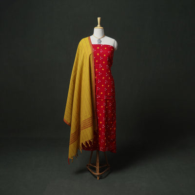 Bandhani Cotton Unstitched Dress Material: Kurta & Dupatta with Jewellery 04