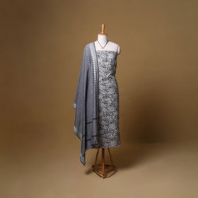 Floral Sanganeri Block Print Cotton Unstitched Dress Material: Kurta, Bottom & Dupatta with Jewellery 10