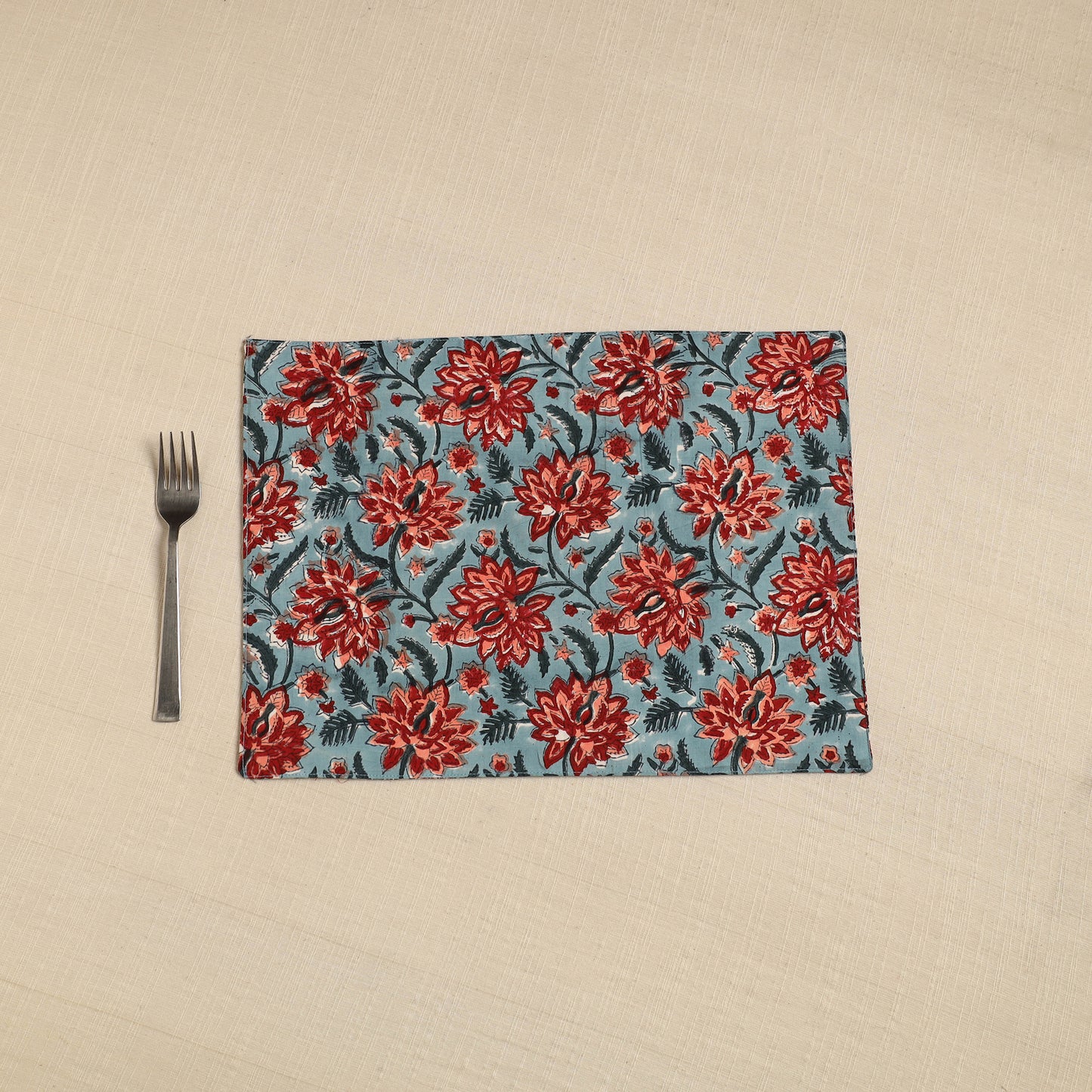 Green - Floral Print Cotton Reversible Table Mat 13