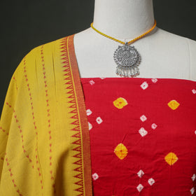 Bandhani Cotton Unstitched Dress Material: Kurta & Dupatta with Jewellery 04