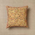 Yellow Original Pedana Block Print Cotton Kalamkari Cushion Cover