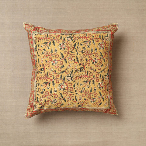 Yellow Original Pedana Block Print Cotton Kalamkari Cushion Cover