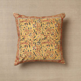 Yellow Original Pedana Block Print Cotton Kalamkari Cushion Cover