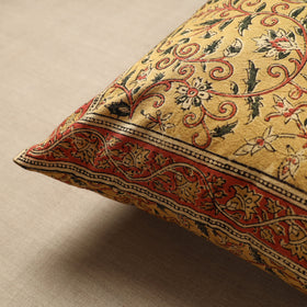 Yellow Original Pedana Block Print Cotton Kalamkari Cushion Cover