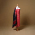 Floral Sanganeri Block Print Cotton Unstitched Dress Material: Kurta, Bottom & Dupatta with Jewellery 11