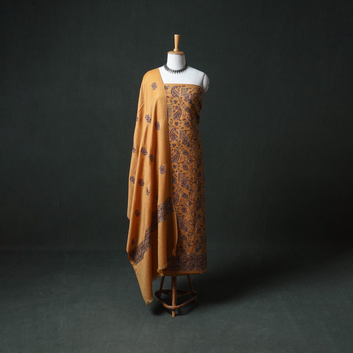 Woolen Heavy Embroidered Unstitched Dress Material: Kurta, Bottom & Dupatta 13