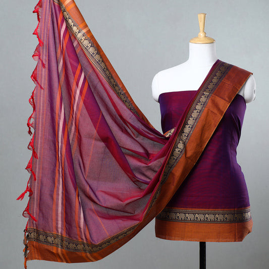 Purple - 3pc Dharwad Cotton Suit Material Set