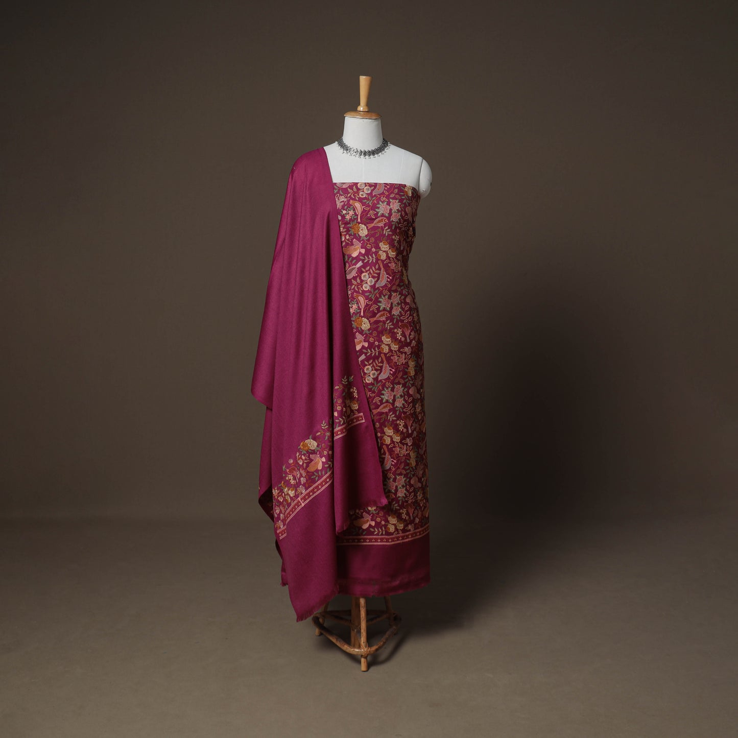 Woolen Heavy Embroidered Unstitched Dress Material: Kurta, Bottom & Dupatta 31