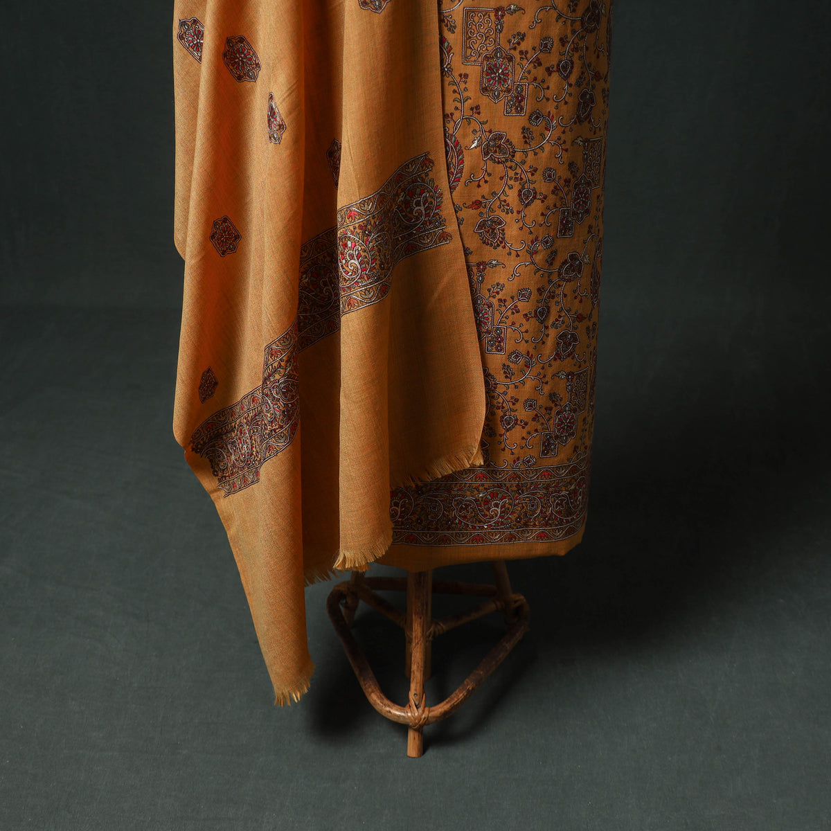 Woolen Heavy Embroidered Unstitched Dress Material: Kurta, Bottom & Dupatta 13