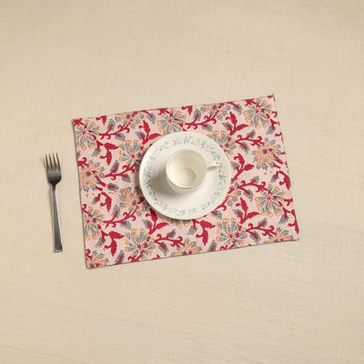 Pink - Floral Print Cotton Reversible Table Mat 15