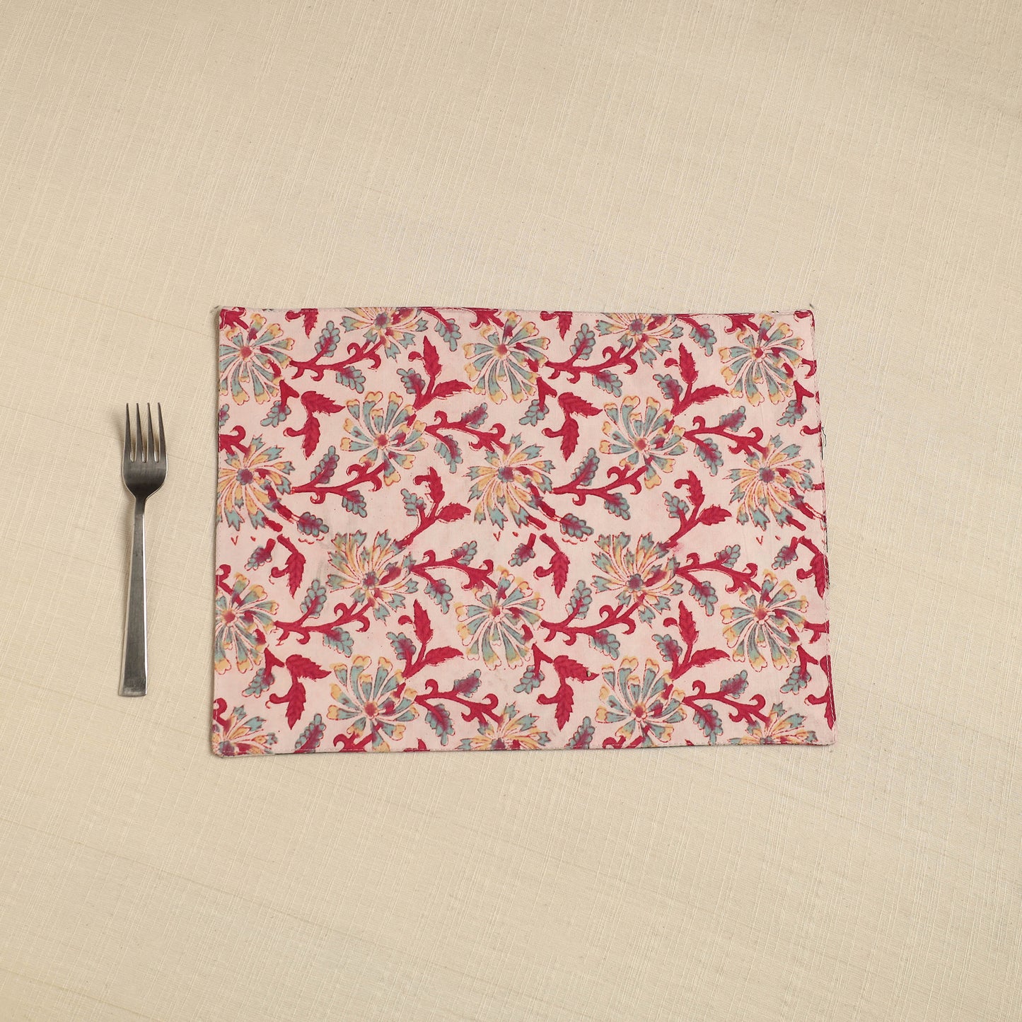 Pink - Floral Print Cotton Reversible Table Mat 15