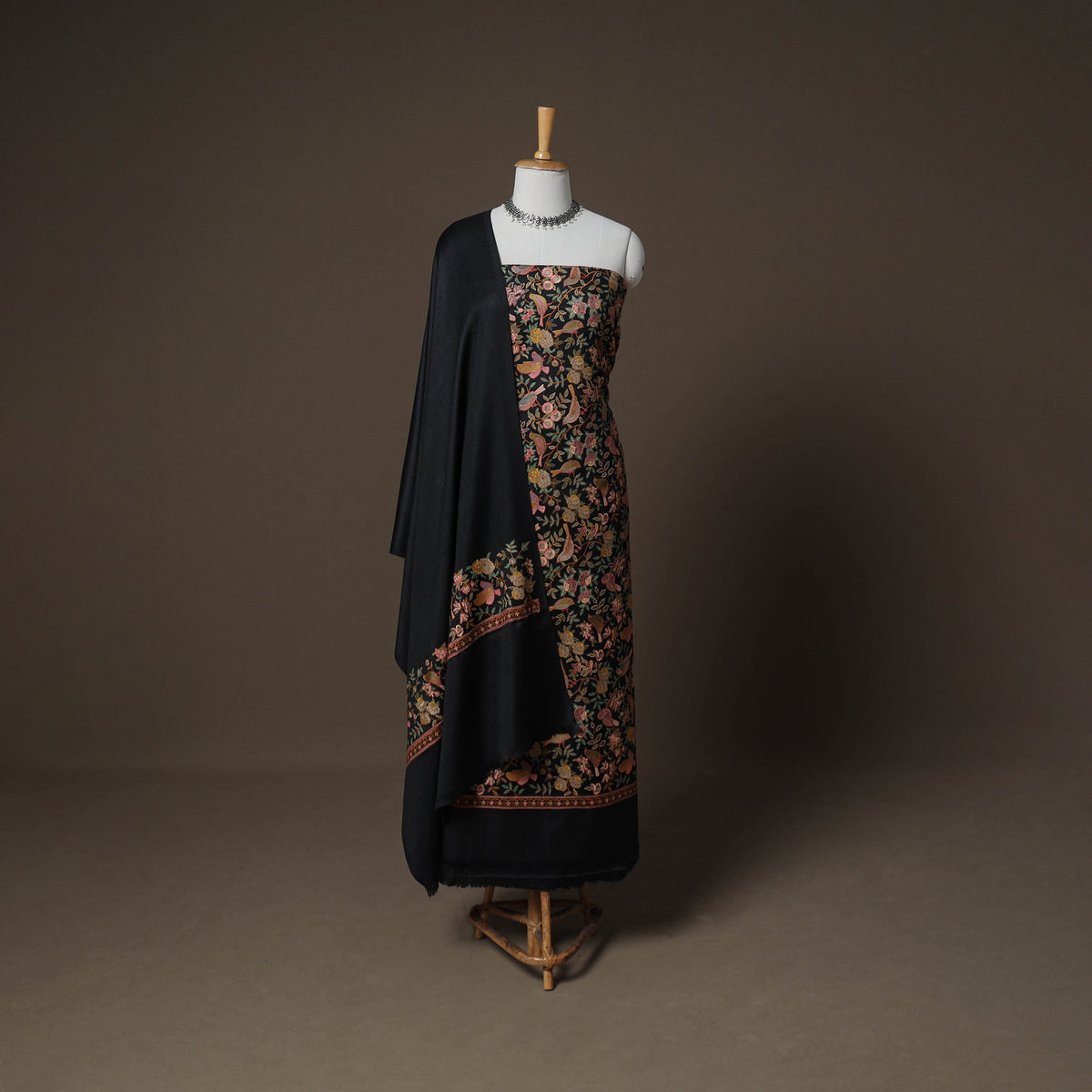 Woolen Heavy Embroidered Unstitched Dress Material: Kurta, Bottom & Dupatta 32