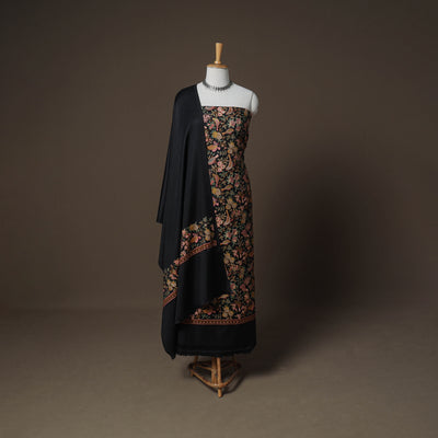 Woolen Heavy Embroidered Unstitched Dress Material: Kurta, Bottom & Dupatta 32