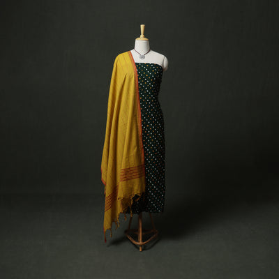Bandhani Cotton Unstitched Dress Material: Kurta & Dupatta with Jewellery 06