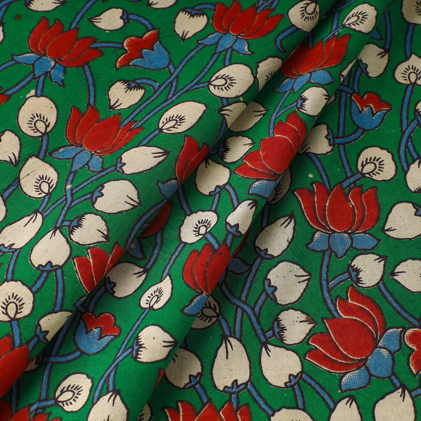 Green - Kalamkari Printed Cotton Fabric 27