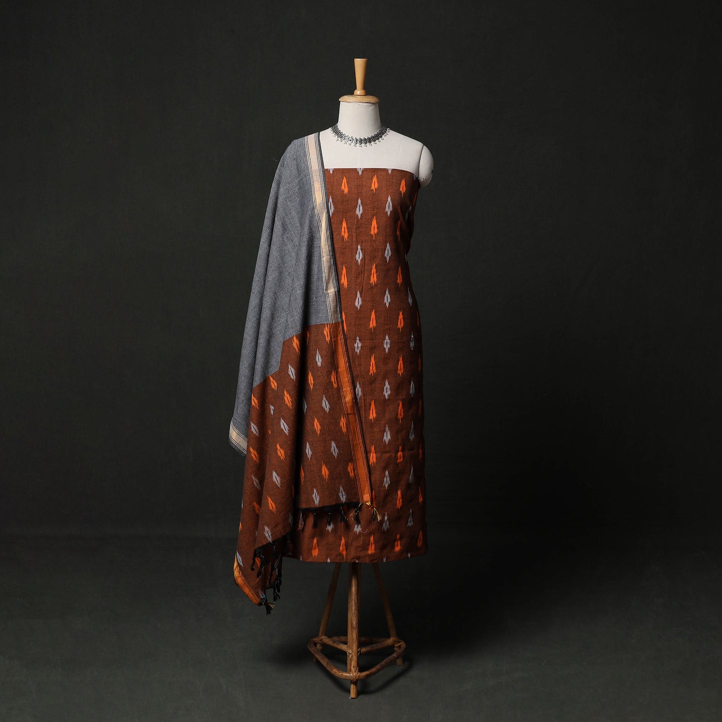 Pochampally Ikat Weave 3pc Cotton Unstitched Dress Material Suit Set 05