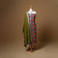Floral Sanganeri Block Print Cotton Unstitched Dress Material: Kurta, Bottom & Dupatta with Jewellery 13