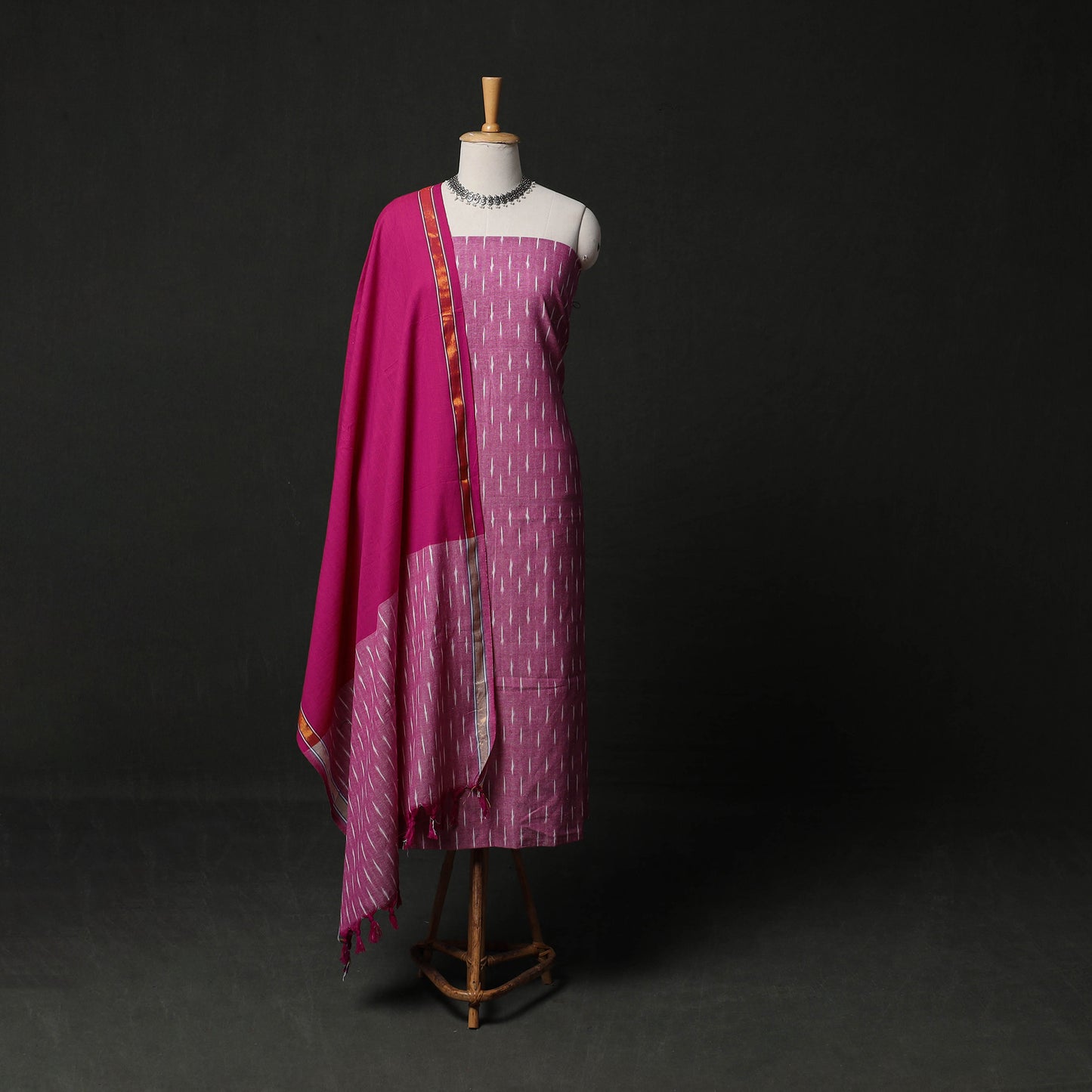 Pochampally Ikat Weave 3pc Cotton Unstitched Dress Material Suit Set 06