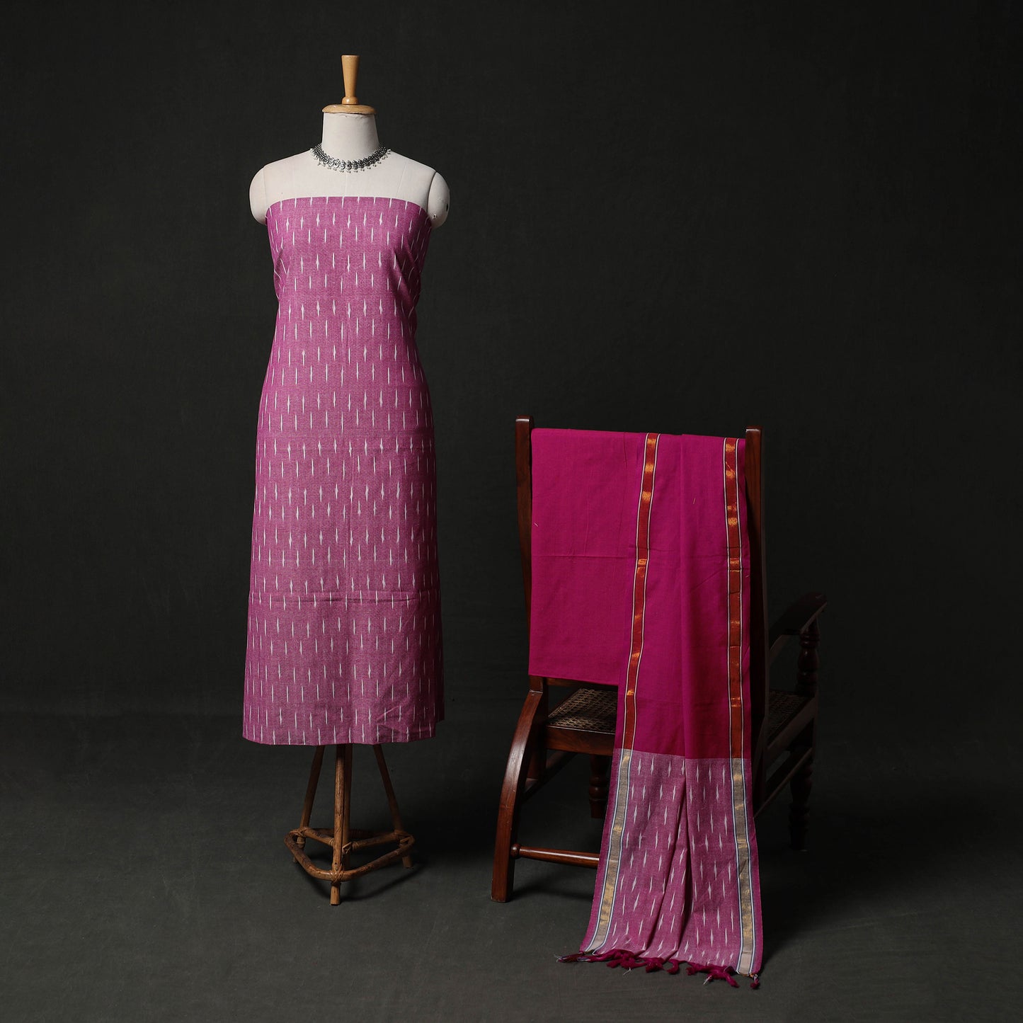 Pochampally Ikat Weave 3pc Cotton Unstitched Dress Material Suit Set 06